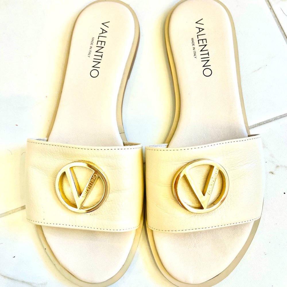Cream Valentino Sandals with Gold hardware